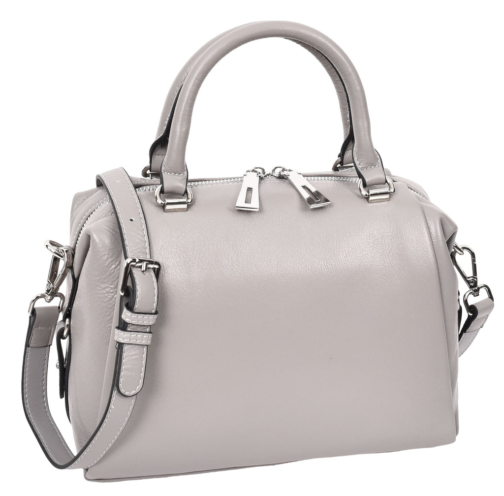 Edmonton Women Small Barrel Shape Leather Shoulder Handbag Grey-13