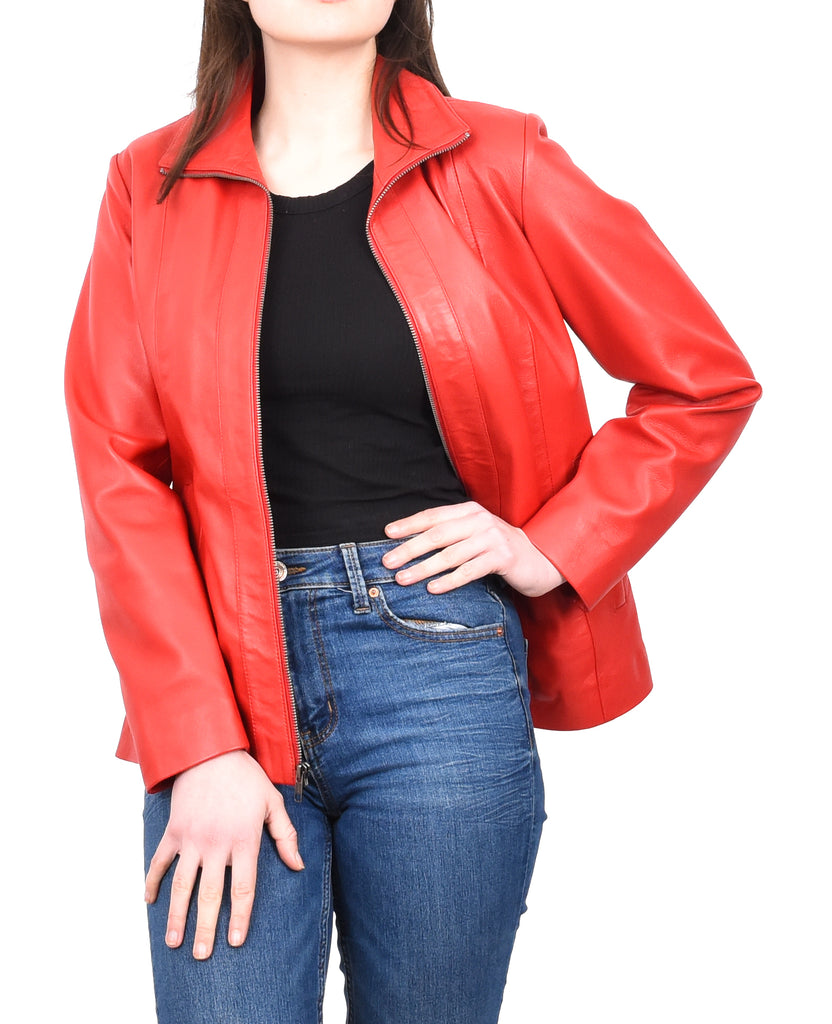 DR202 Women's Casual Semi Fitted Leather Jacket Red 12