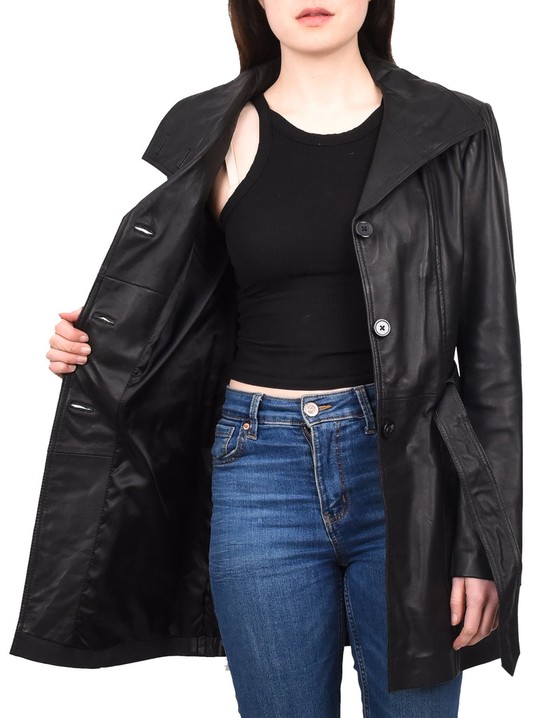 DR219 Women's Smart Winter Leather Coat Black 10