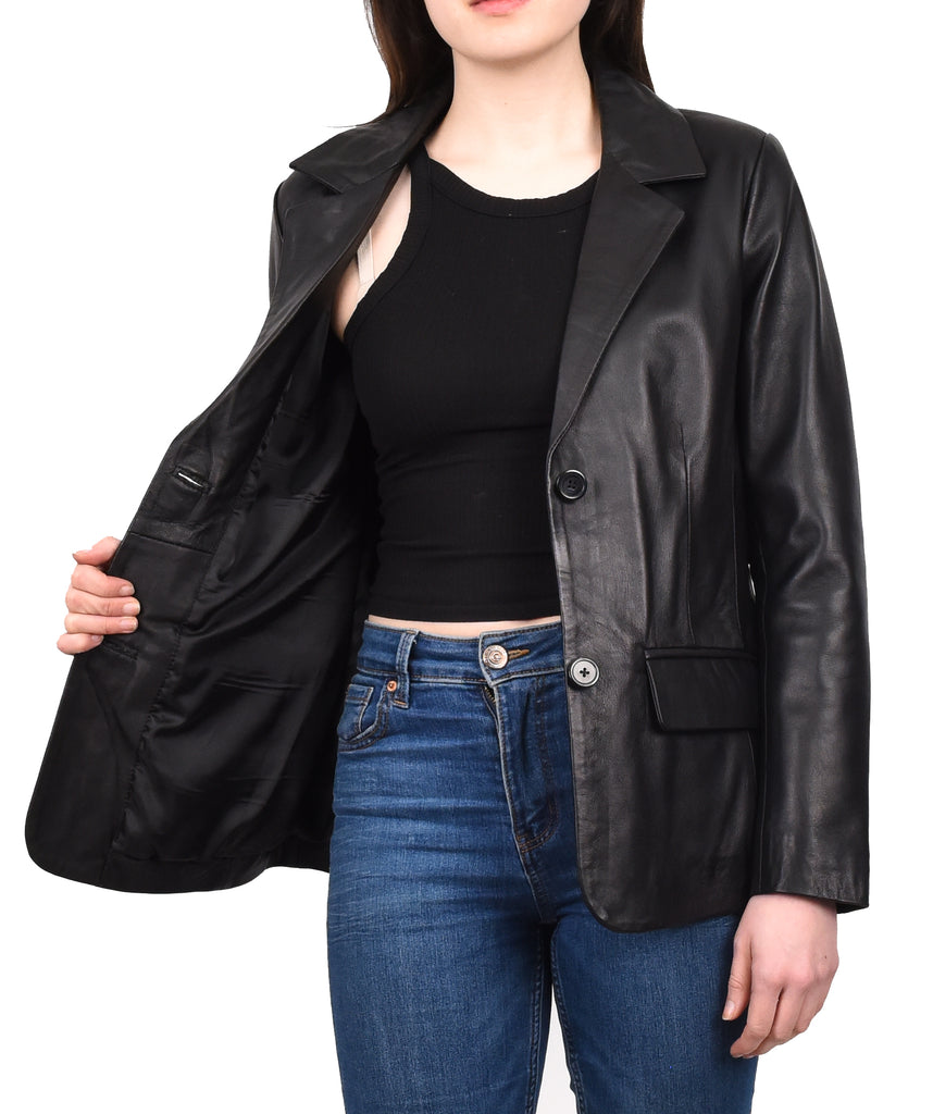 DR230 Women's Classic Blazer Leather Jacket Black 12