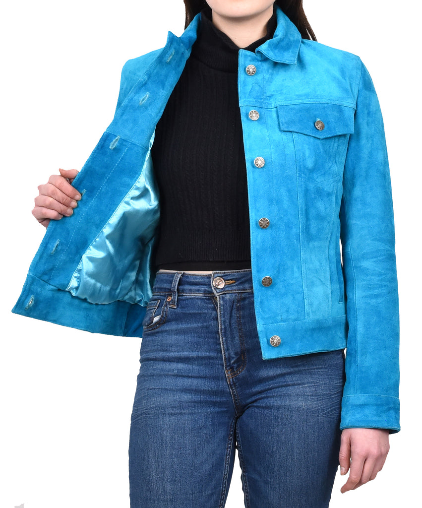DR213 Women's Retro Classic Levi Style Leather Jacket Blue 13
