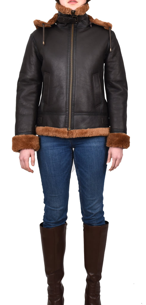 DR248 Women's Real Sheepskin Winter Warm Jacket Ginger 9