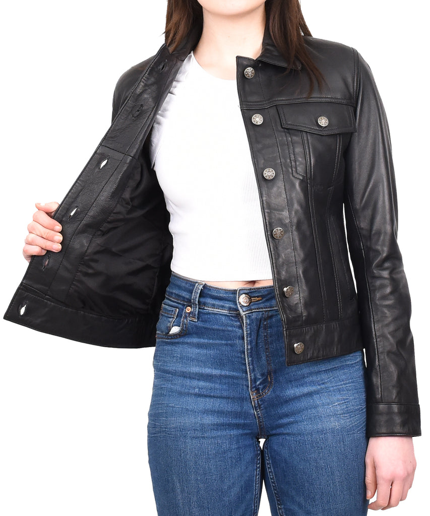DR213 Women's Retro Classic Levi Style Leather Jacket Black 14