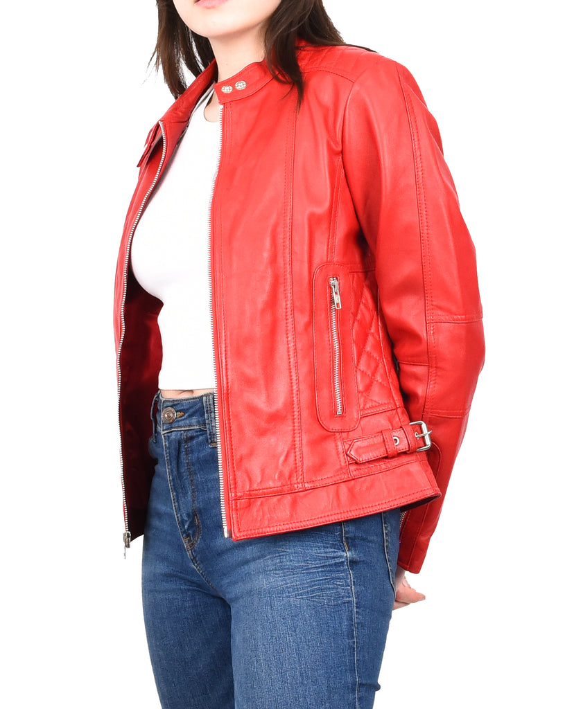 DR234 Women's Fitted Smart Leather Jacket Red 11