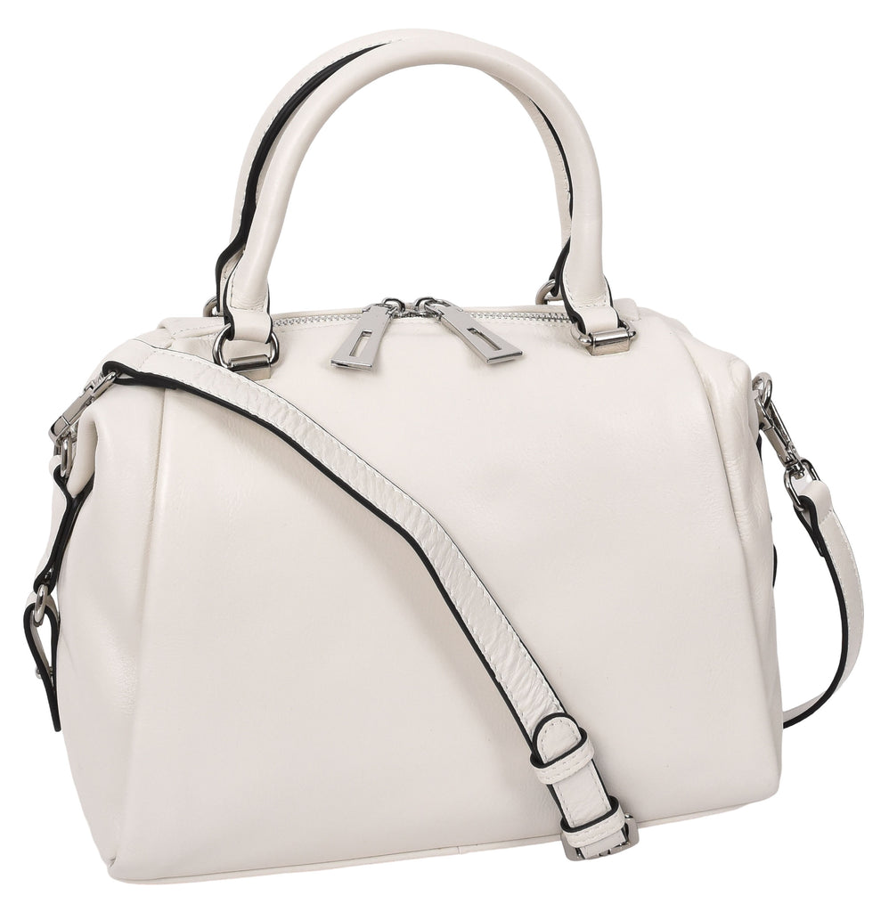 Edmonton Women Small Barrel Shape Leather Shoulder Handbag Ivory-13