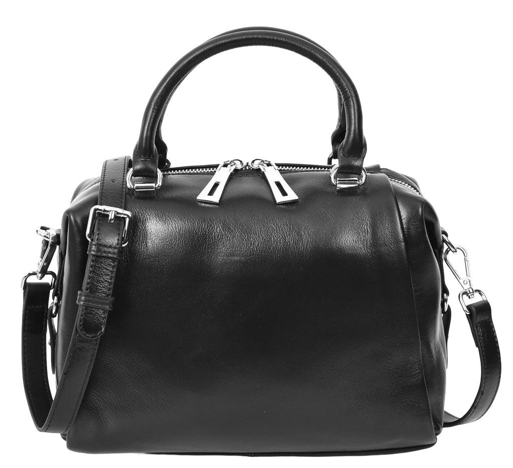 Edmonton Women Small Barrel Shape Leather Shoulder Handbag Black-10