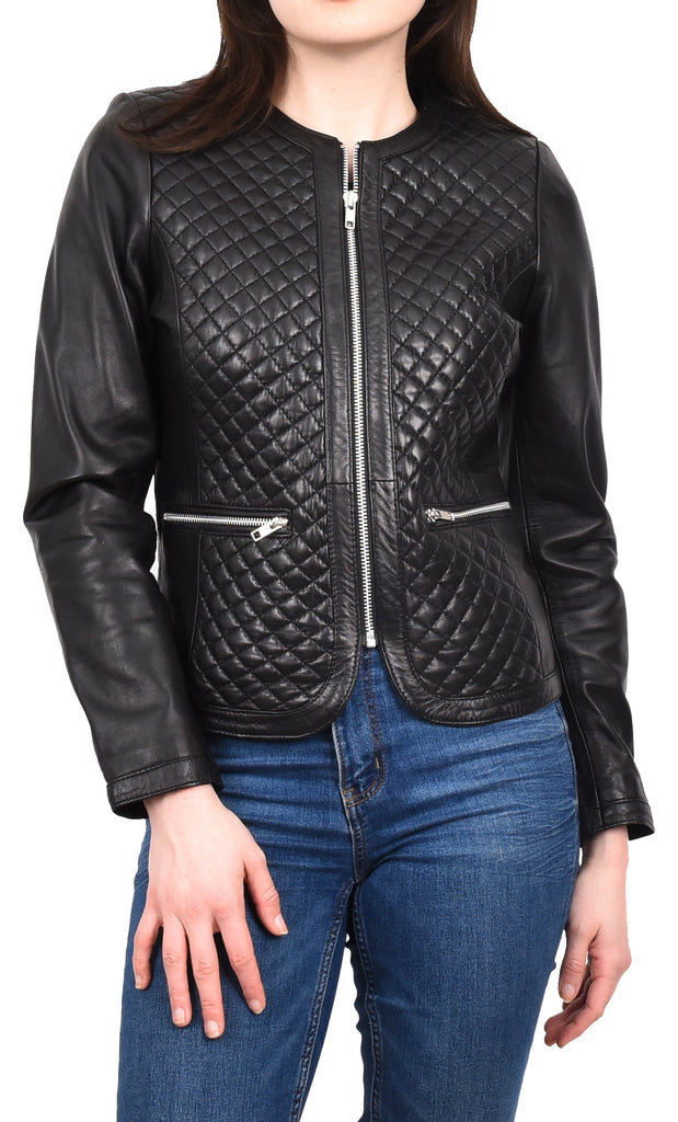 DR209 Smart Quilted Biker Style Jacket Black 10