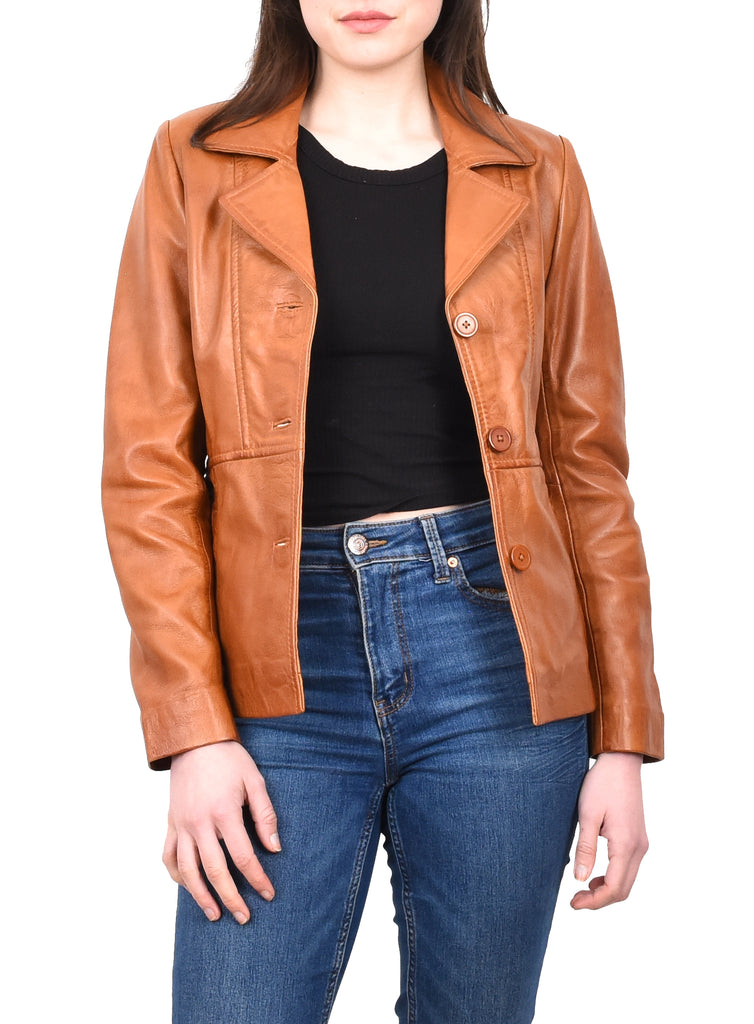 DR198 Women's Smart Work Warm Leather Jacket Tan 11