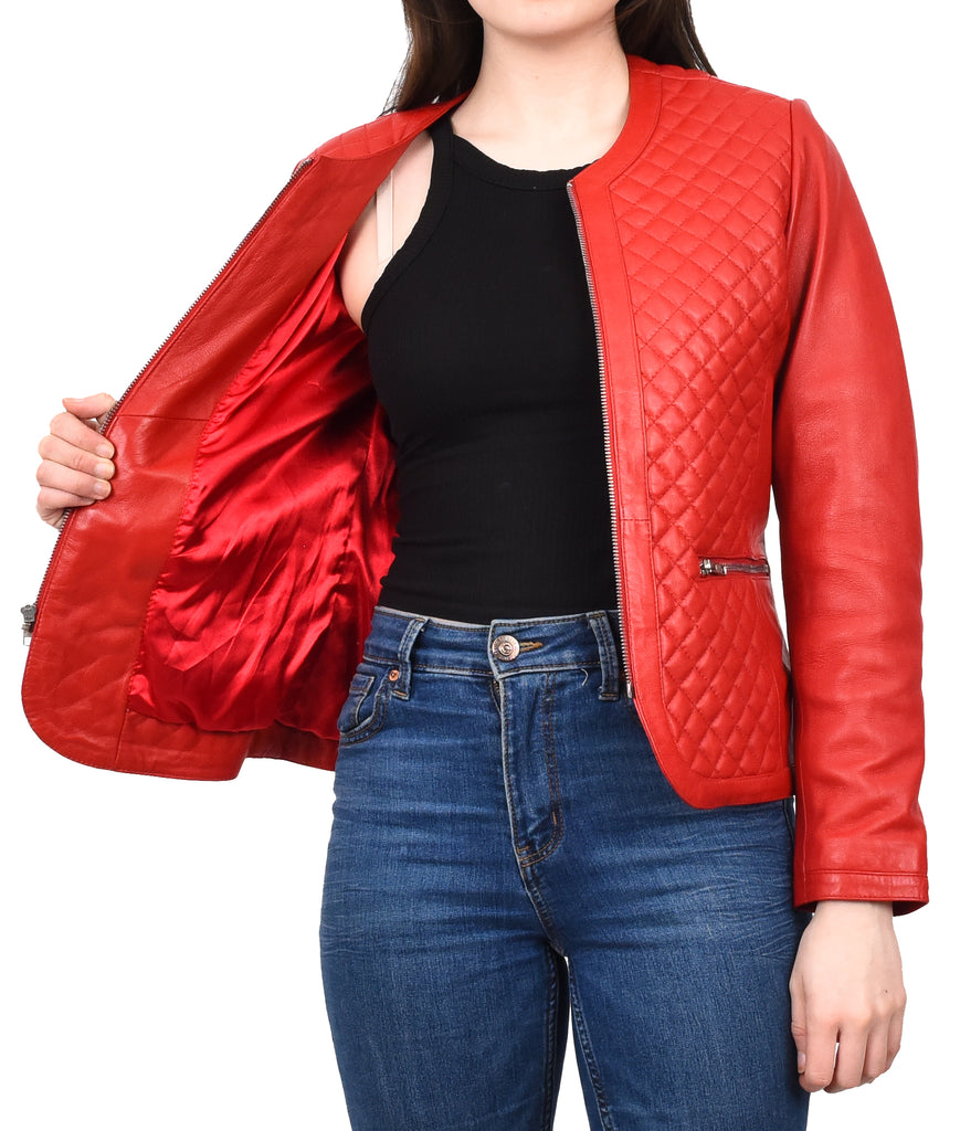 DR209 Smart Quilted Biker Style Jacket Red 10