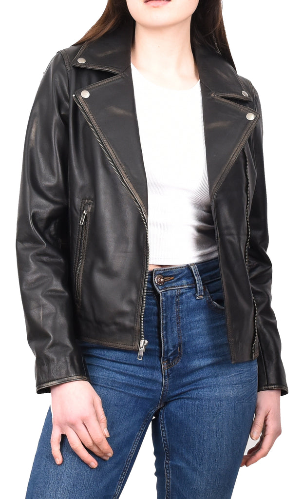 DR216 Women's Casual Smart Biker Leather Jacket Rub off 10