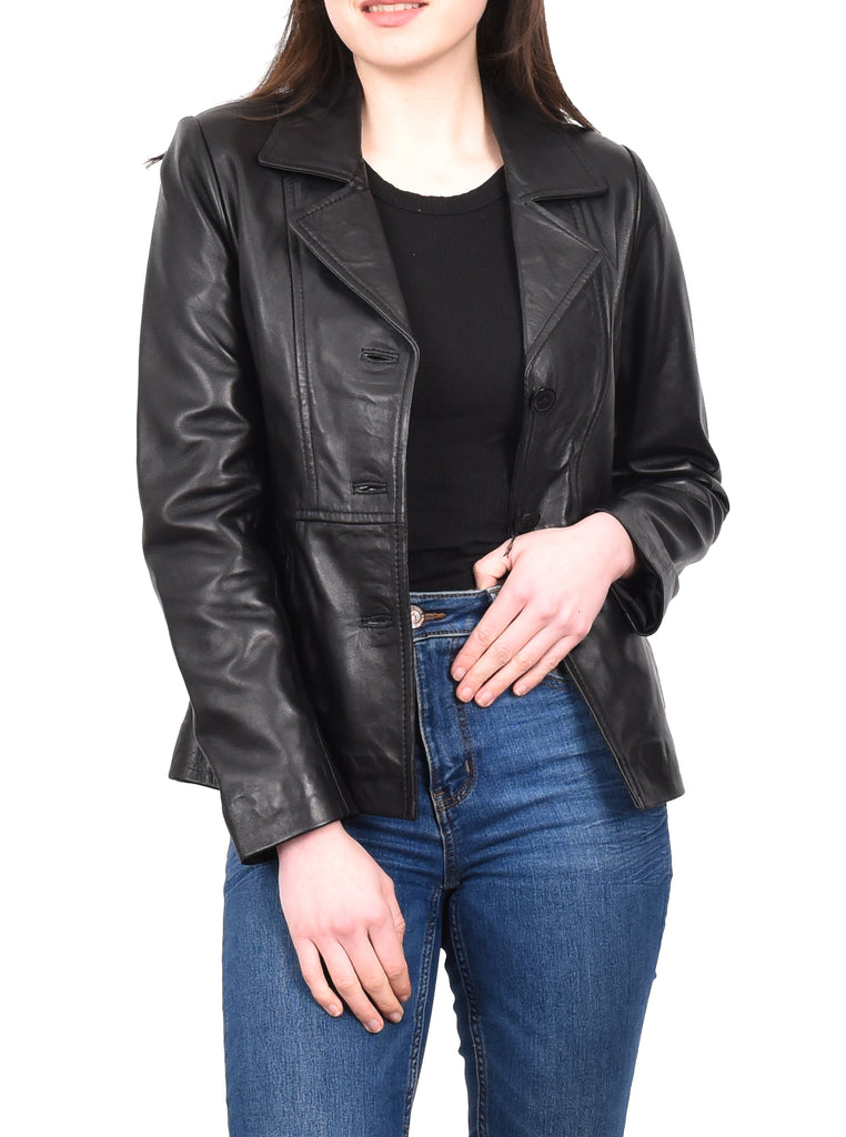 DR198 Women's Smart Work Warm Leather Jacket Black 12