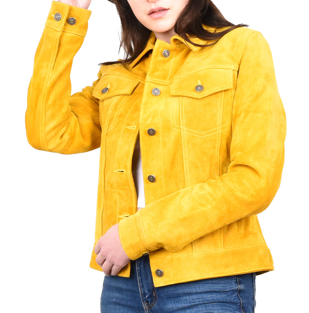 DR213 Women's Retro Classic Levi Style Leather Jacket Yellow 11
