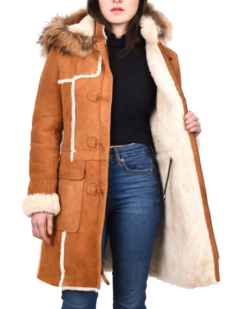 DR249 Women's Sheepskin Italian Classic Look Leather Coat Tan 6