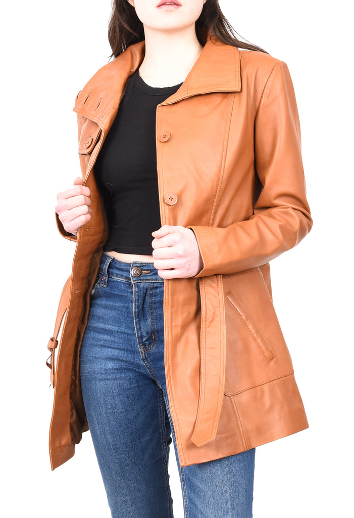 DR219 Women's Smart Winter Leather Coat Tan 13