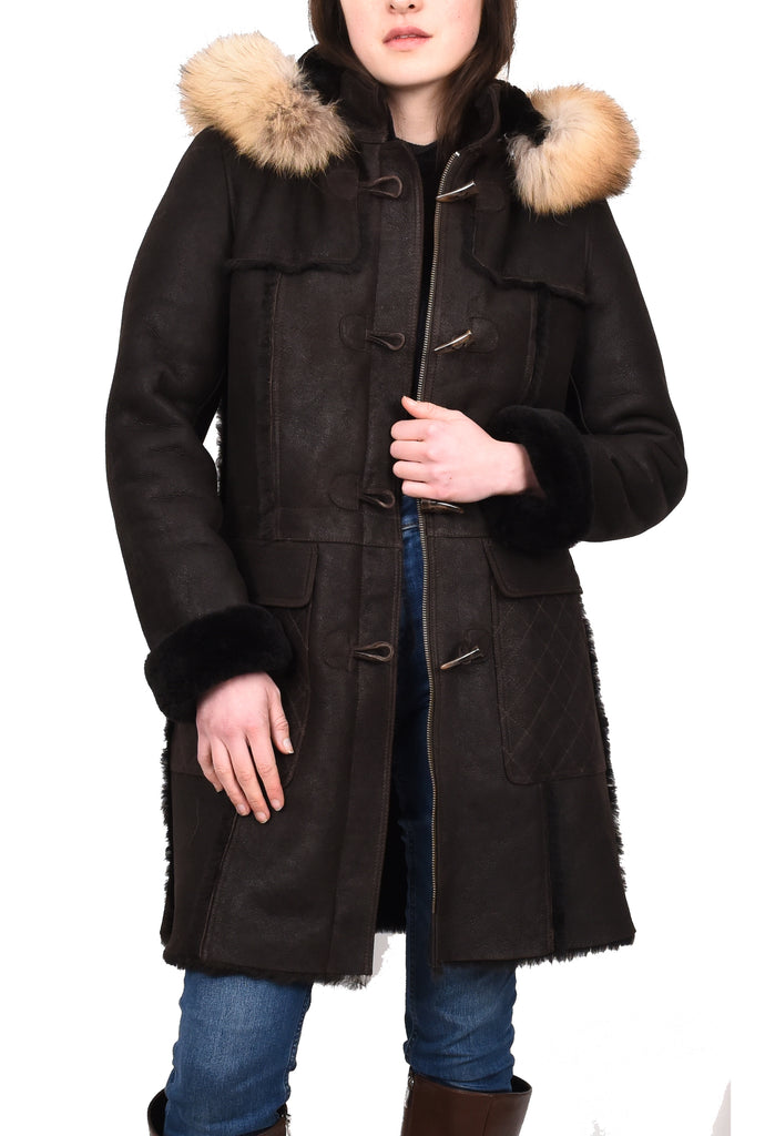 DR249 Women's Sheepskin Italian Classic Look Leather Coat Brown 13
