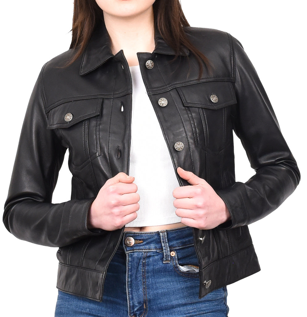 DR213 Women's Retro Classic Levi Style Leather Jacket Black 10