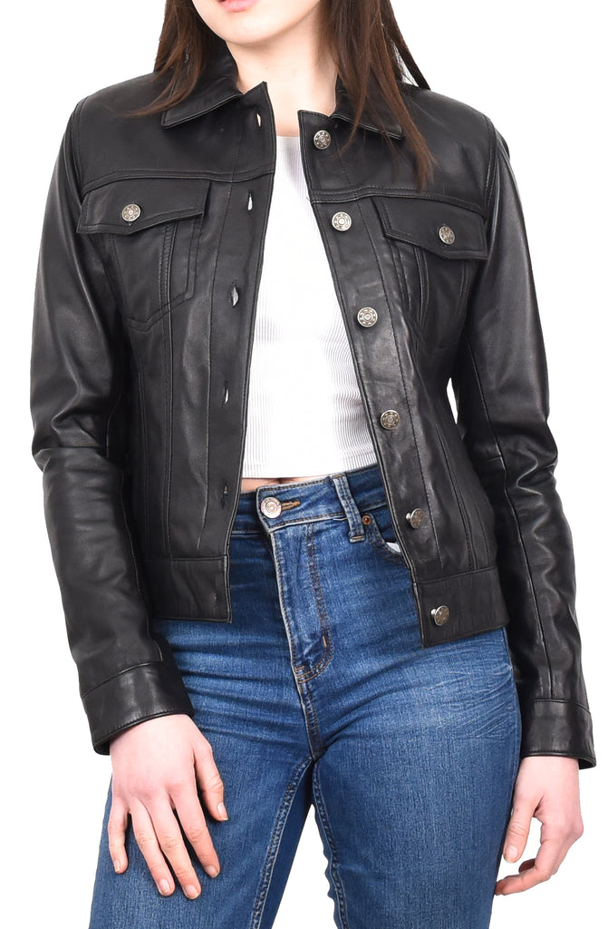 DR213 Women's Retro Classic Levi Style Leather Jacket Black 11