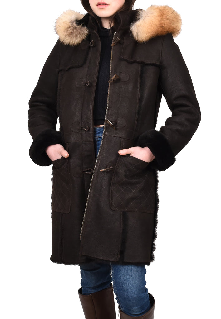 DR249 Women's Sheepskin Italian Classic Look Leather Coat Brown 14