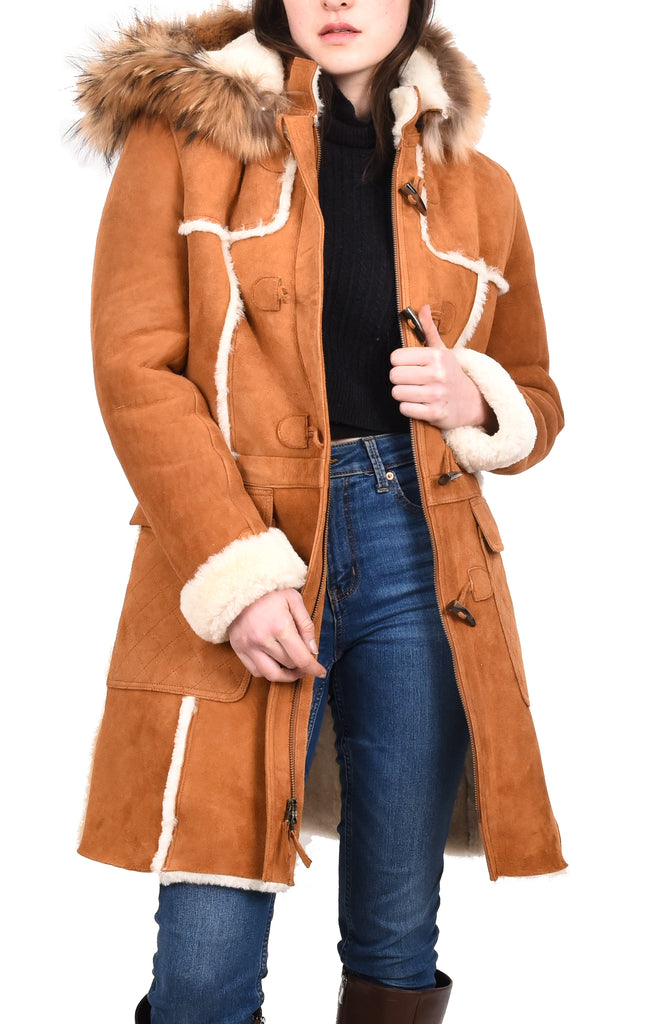 DR249 Women's Sheepskin Italian Classic Look Leather Coat Tan 14