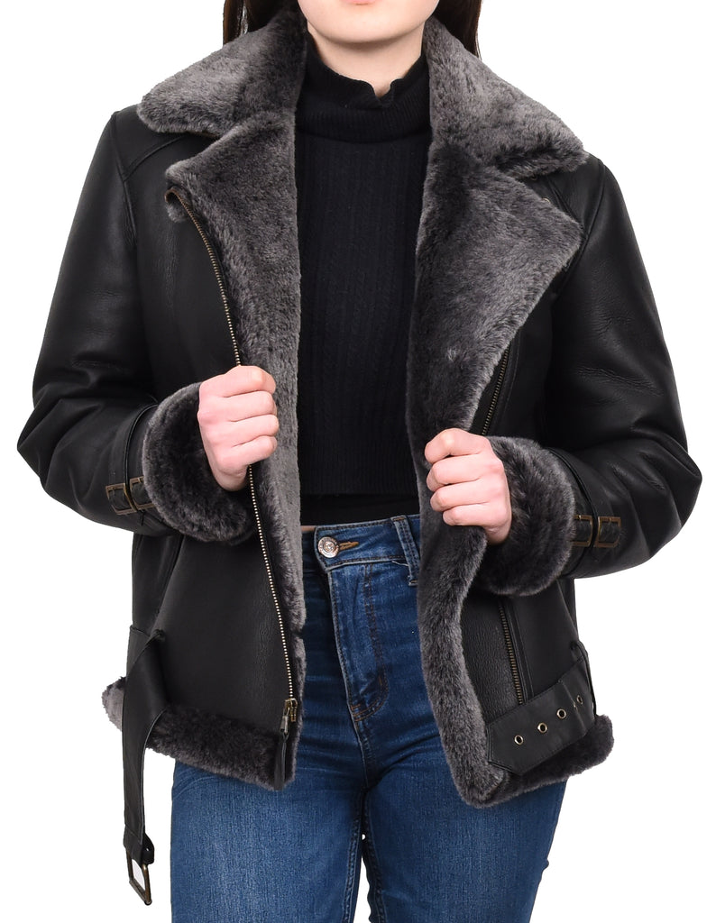 DR251 Women's Sheepskin Italian Classic Look Leather Jacket Black 9