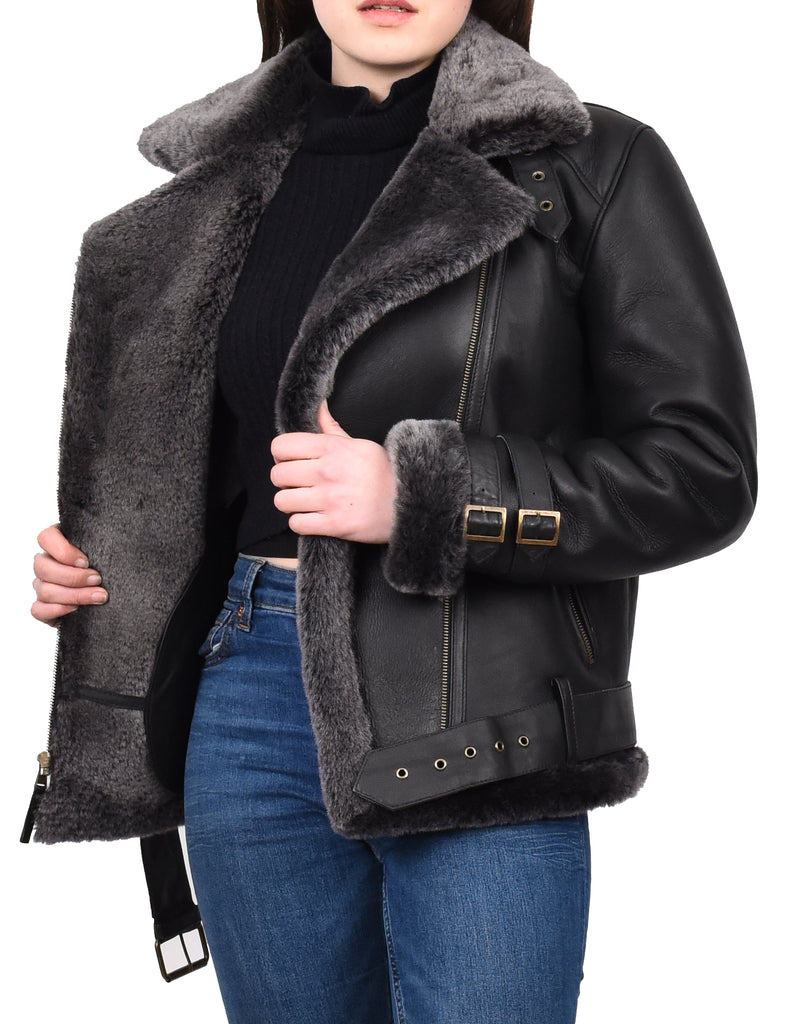 DR251 Women's Sheepskin Italian Classic Look Leather Jacket Black 10