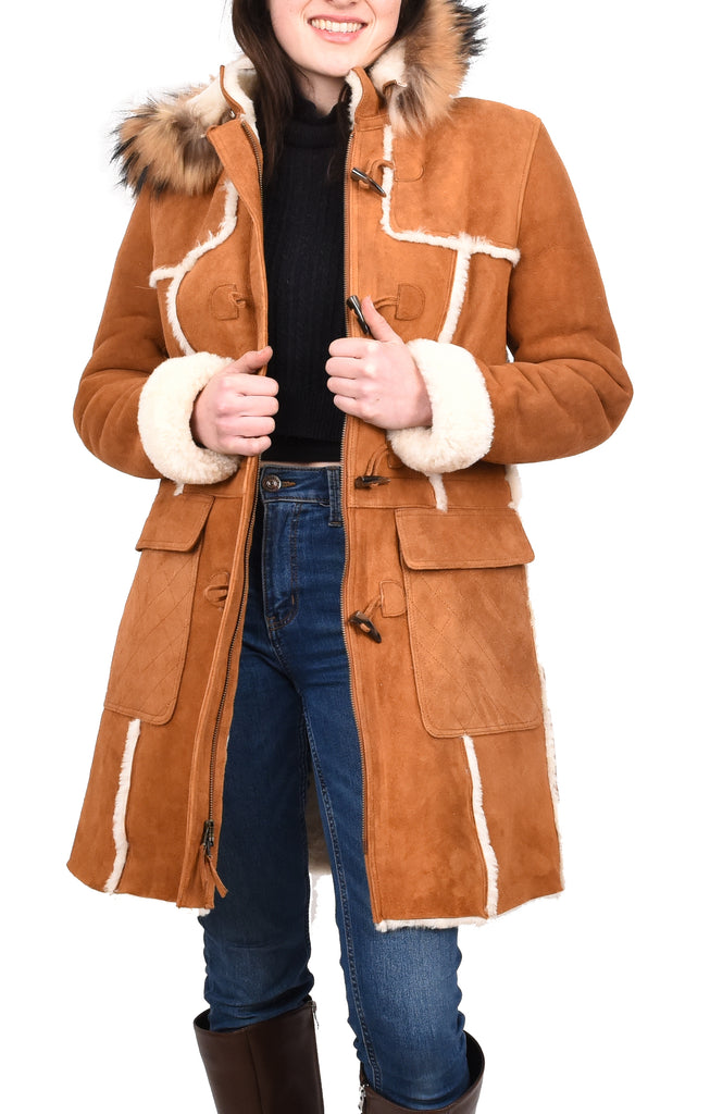 DR249 Women's Sheepskin Italian Classic Look Leather Coat Tan 15