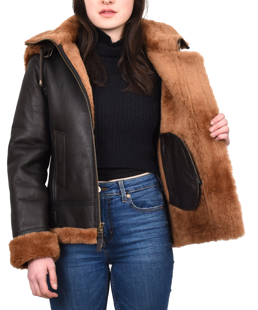 DR248 Women's Real Sheepskin Winter Warm Jacket Ginger 12