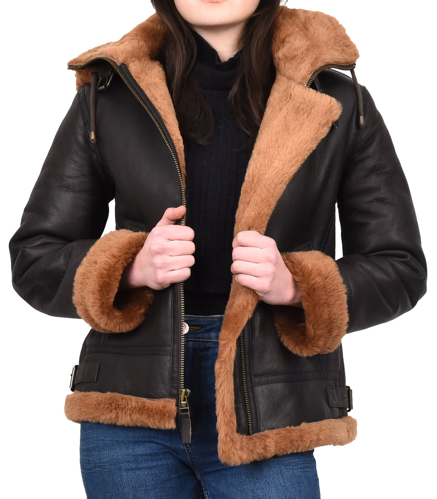 DR248 Women's Real Sheepskin Winter Warm Jacket Ginger 10