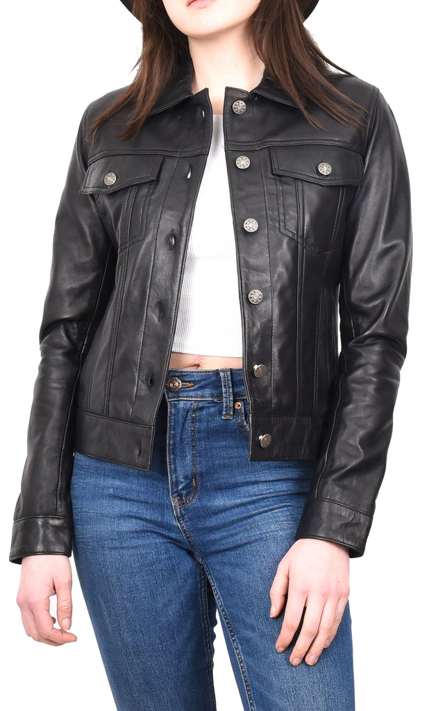 DR213 Women's Retro Classic Levi Style Leather Jacket Black 12