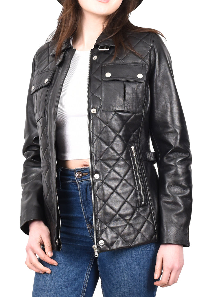 DR565 Women's Quilted Modern Leather Jacket Black 9