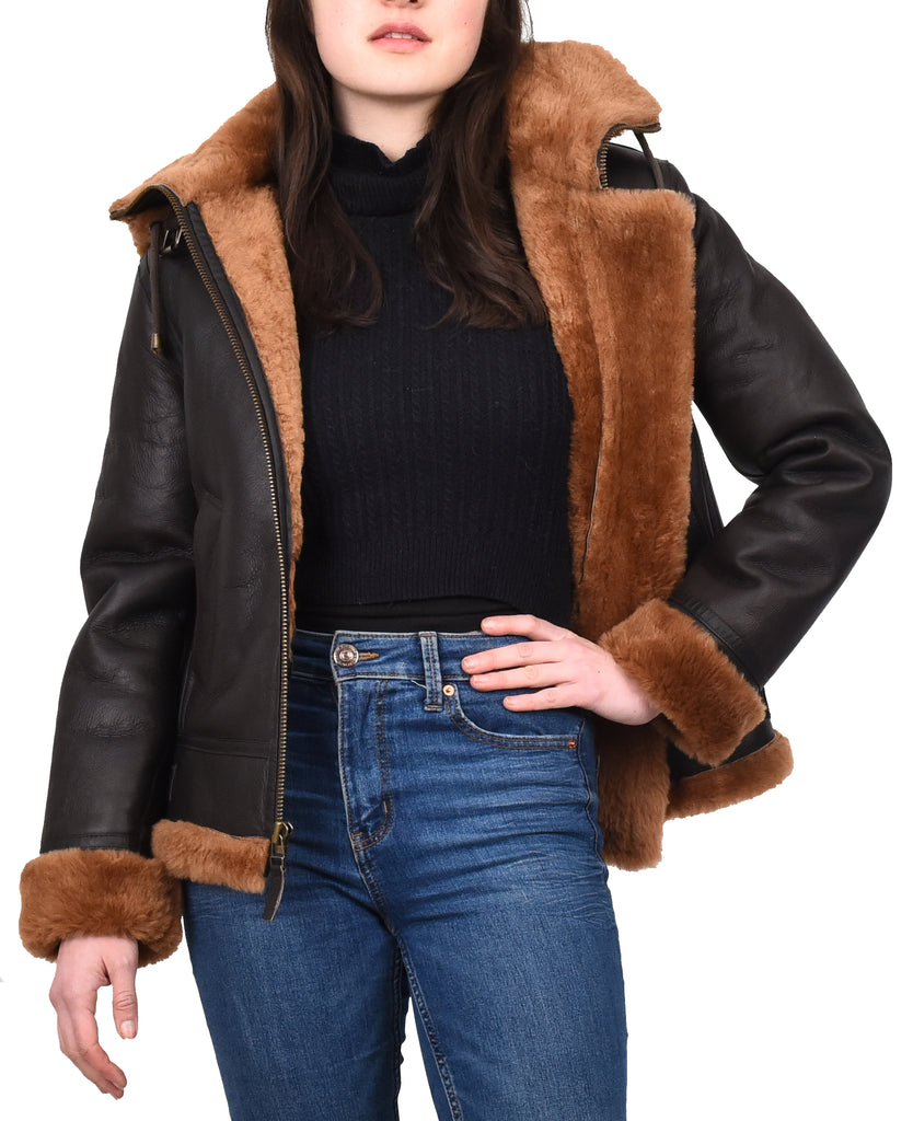 DR248 Women's Real Sheepskin Winter Warm Jacket Ginger 11