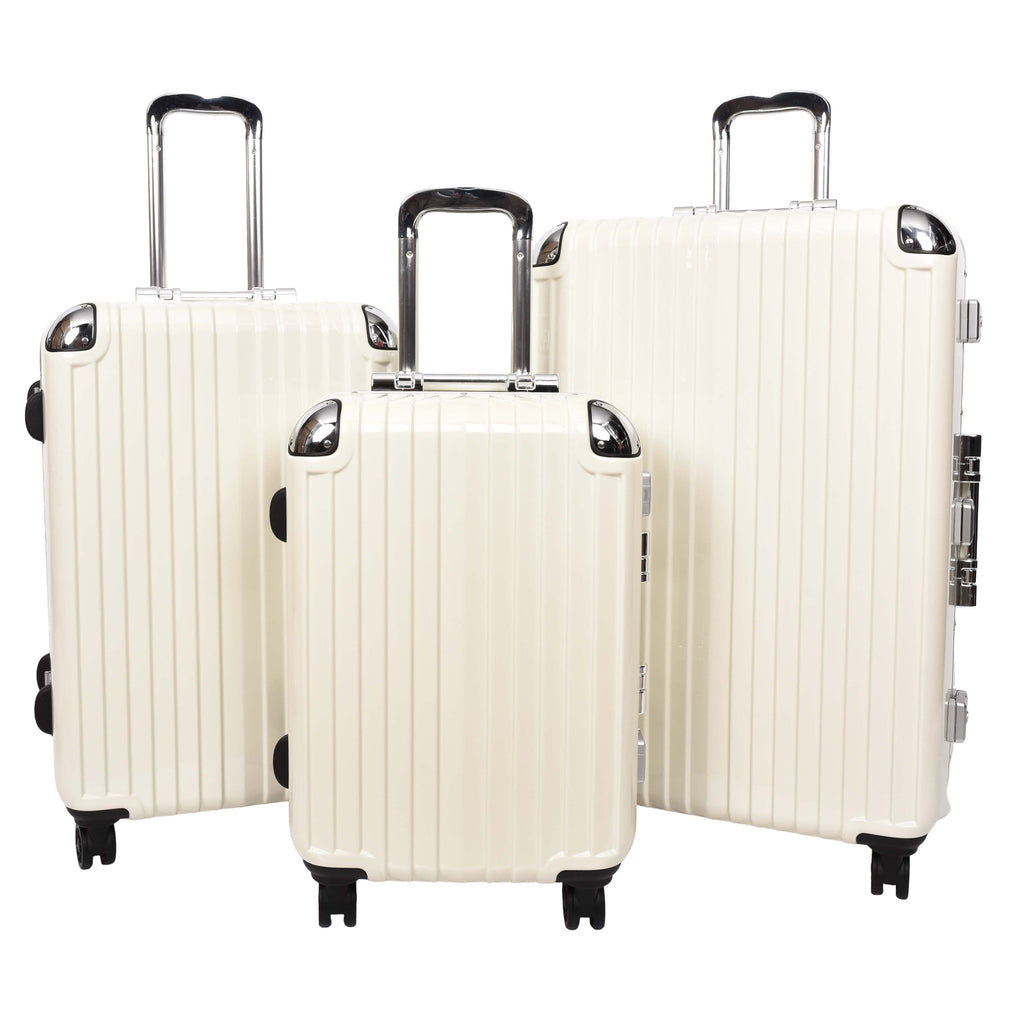 DR693 Four Wheel Suitcase Metal Frame Hard Shell Luggage Off White-1
