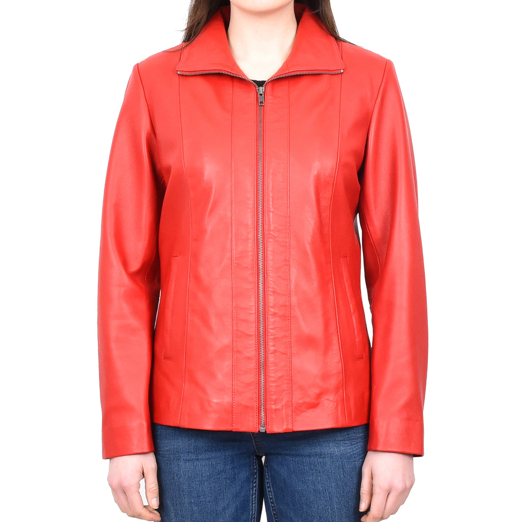 DR202 Women's Casual Semi Fitted Leather Jacket Red 1