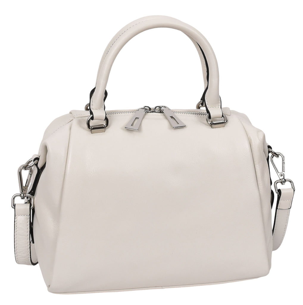 Edmonton Women Small Barrel Shape Leather Shoulder Handbag Ivory-1