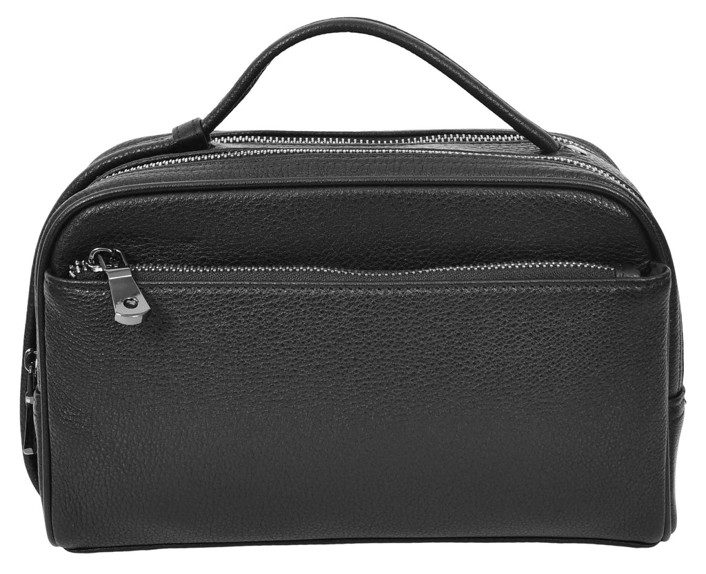 Tourgear Real Leather Toiletry Wash Travel Wrist Bag Black-1