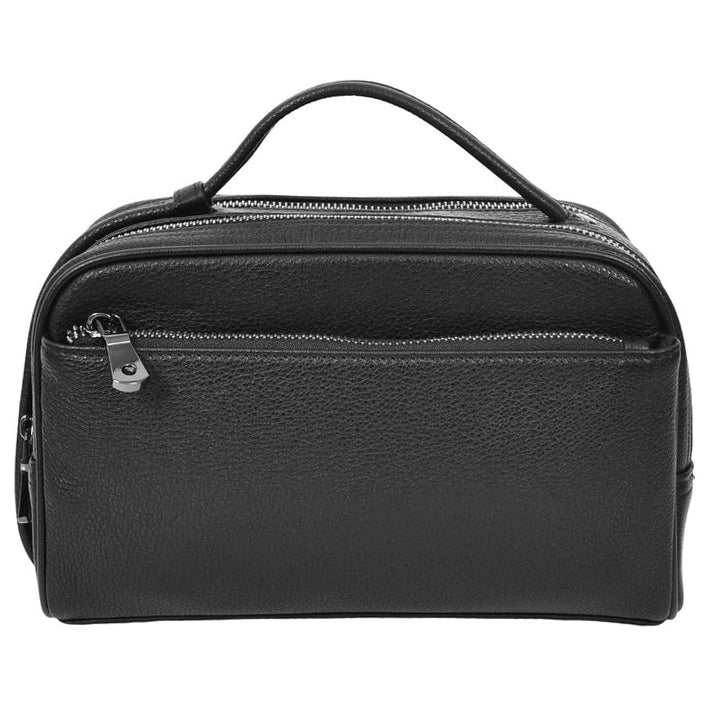 Tourgear Real Leather Toiletry Wash Travel Wrist Bag Black-1