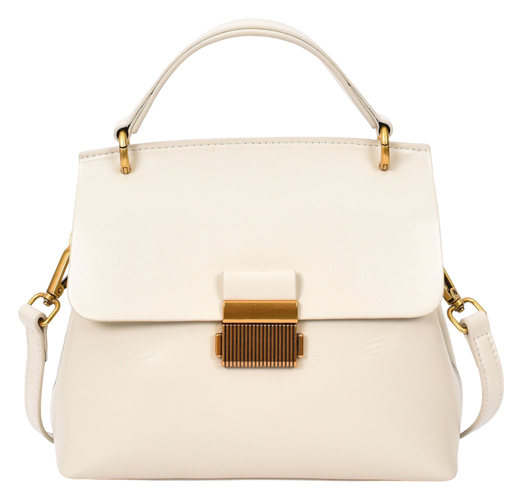 LUCENA Women's Small Real Leather Shoulder Handbag White-1