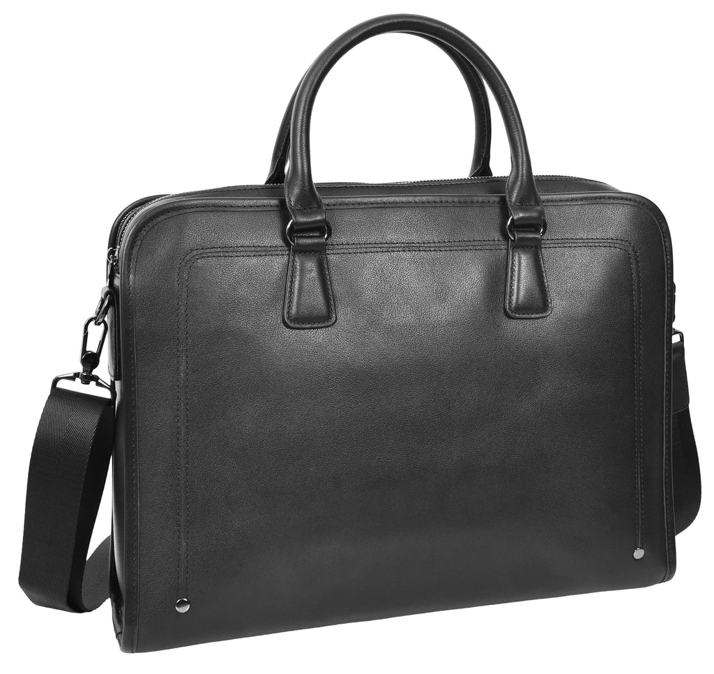 Bagmaster Genuine Leather Organiser Cross-Body Briefcase Black-1