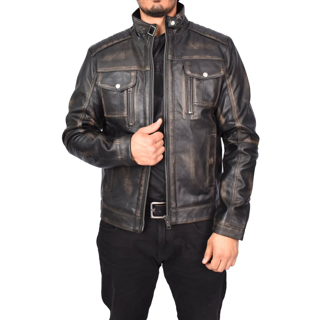 Men's Urban Biker Style Real Leather Jacket Rub Off Kristoffer 1