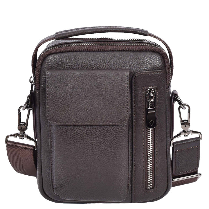 Crosso Men's Leather Cross-Body Organiser Flight Bag Brown-1