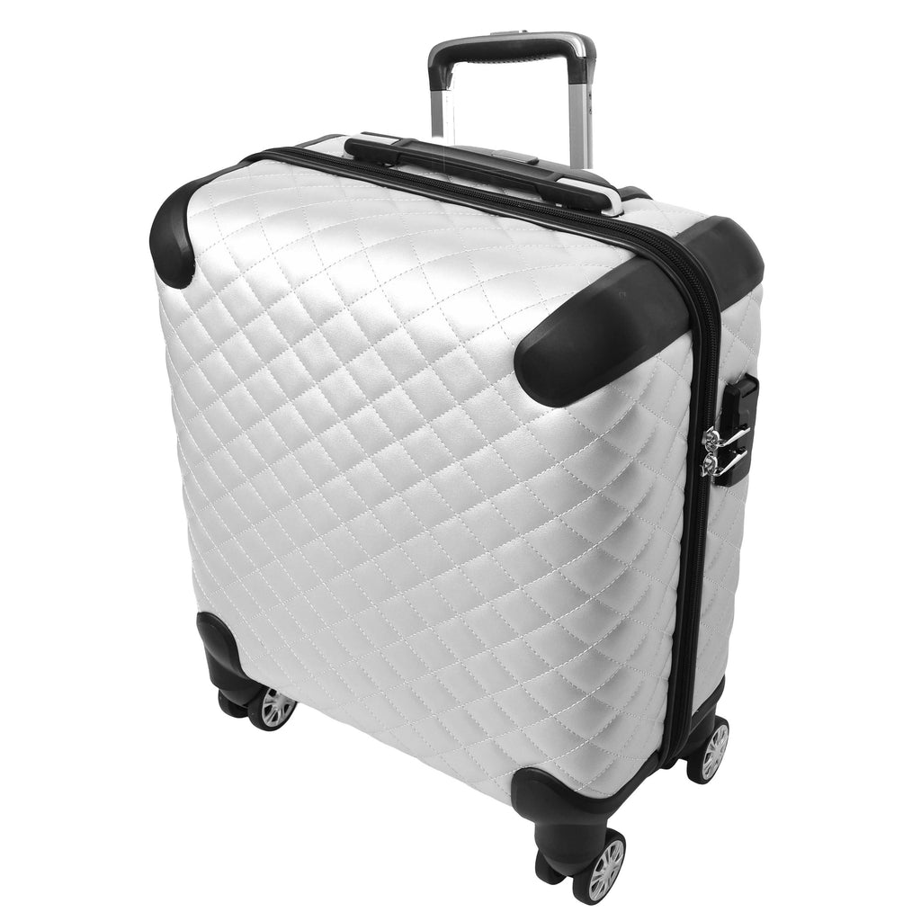 DR697 Four Wheel Pilot Case Quilted Lightweight Cabin Bag Silver-2