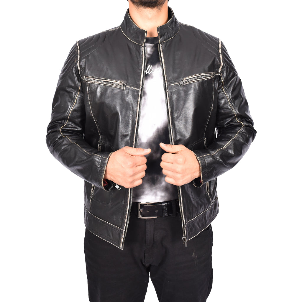 Men's Vintage Biker Real Leather Jacket Dark Brown Lars-1