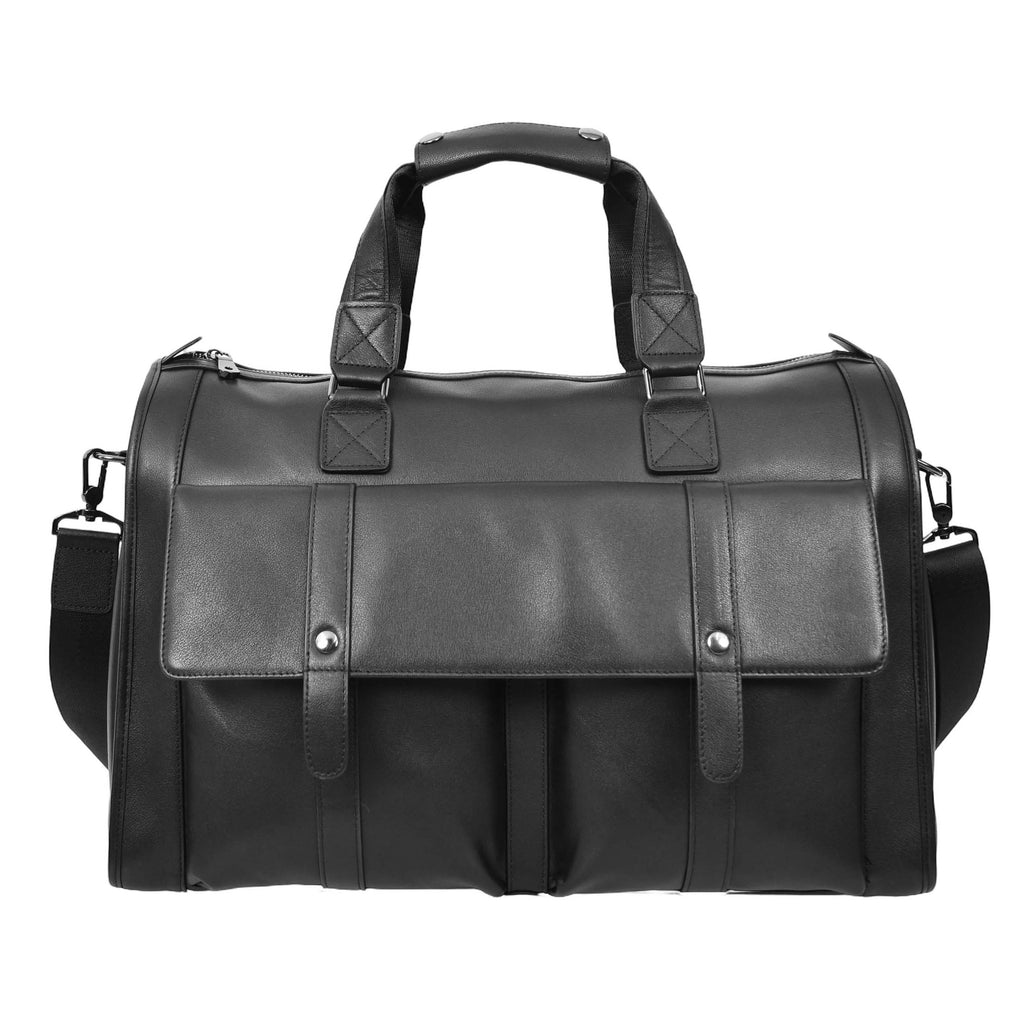 Holicarry Leather Weekend Large Holdall Overnight Bag Black-1