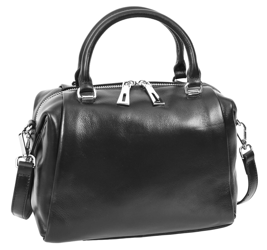 Edmonton Women Small Barrel Shape Leather Shoulder Handbag Black-1