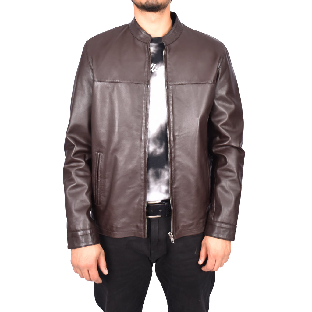 Men's Nappa Leather Classic Biker Jacket Brown Eggert-1