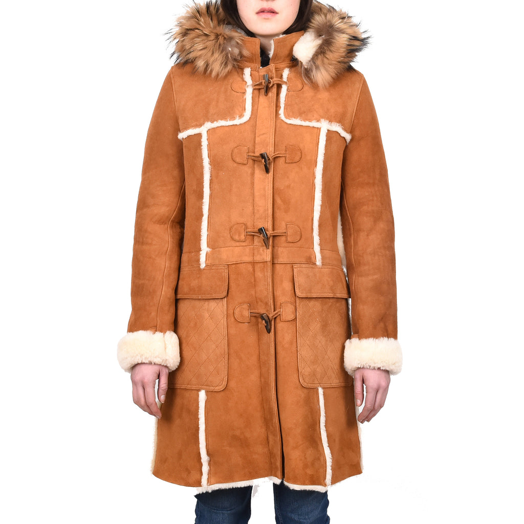 DR249 Women's Sheepskin Italian Classic Look Leather Coat Tan 1