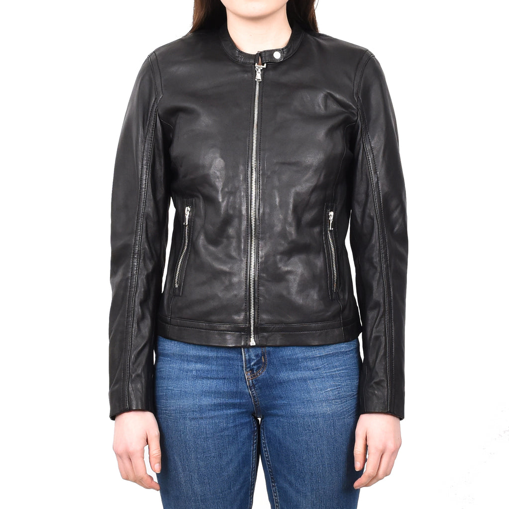 DR247 Women's Soft Leather Biker Style Jacket Black 1