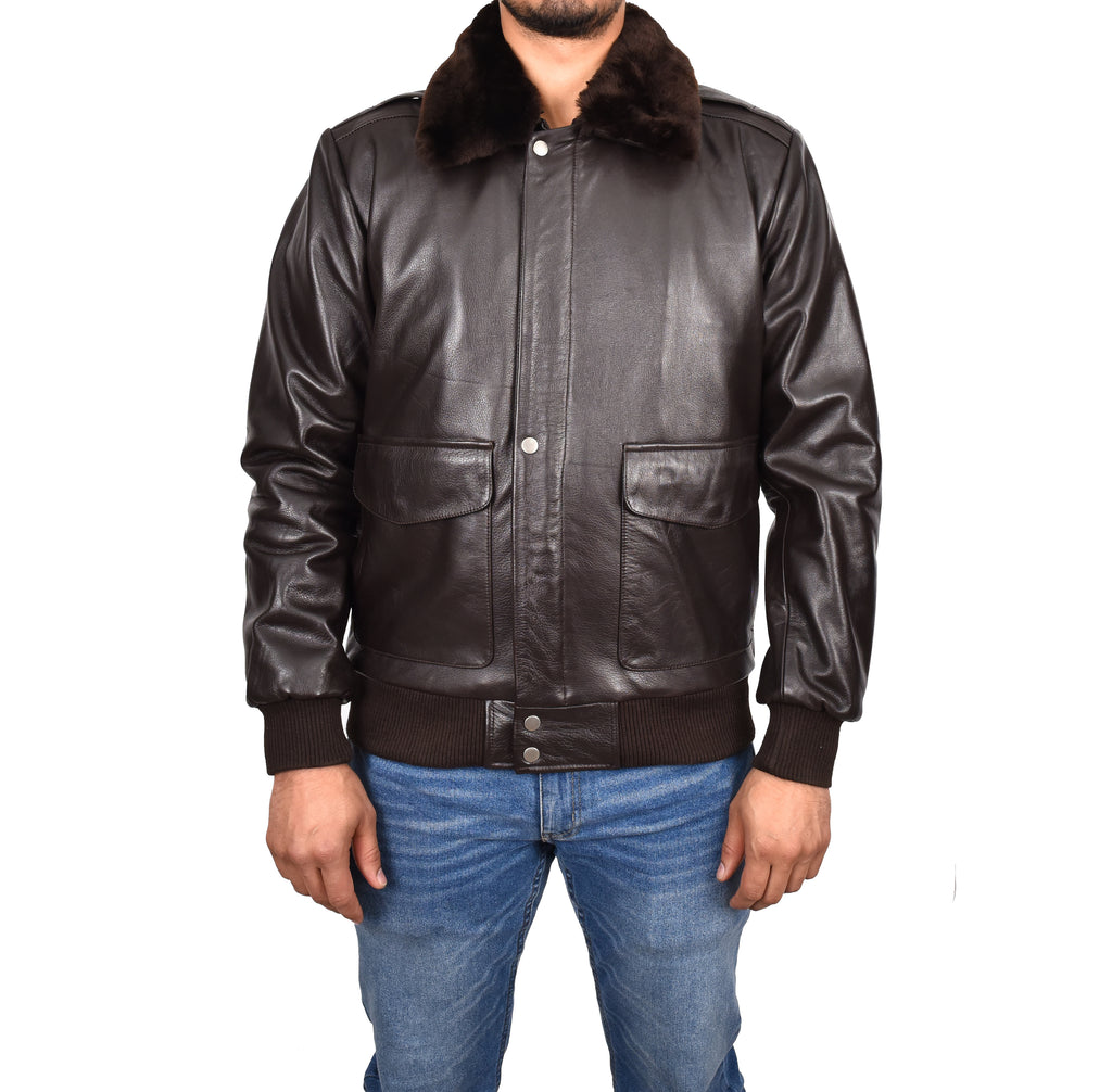 DR174 Men’s Genuine Cowhide Leather Flight Jacket Brown 1