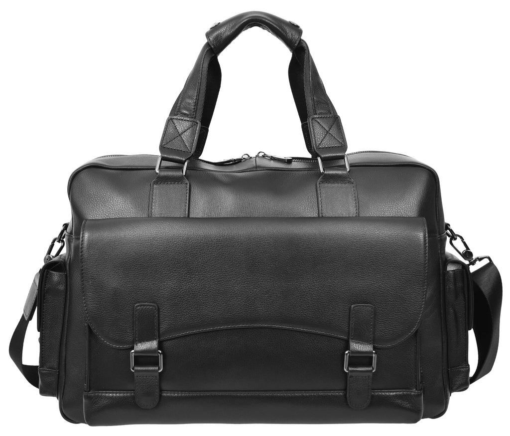 Trekaway Leather Holdall Mid-Size Travel Duffel Bag Black-2