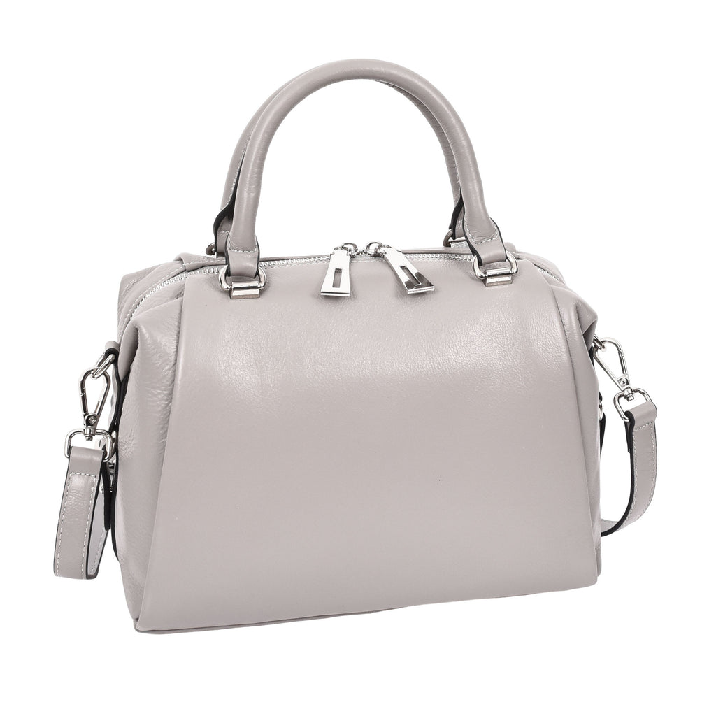 Edmonton Women Small Barrel Shape Leather Shoulder Handbag Grey-1